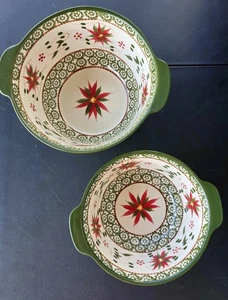 Temp-tations Ovenware By Tara 2 Mixing Bowls 762229 POINSETTIA CHRISTMAS DESIGN - Picture 1 of 16