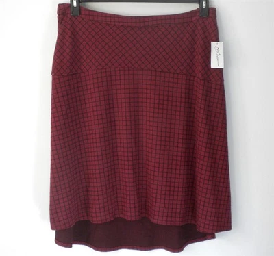 $50 NY COLLECTION RED BLACK PLAID POLY BLEND 25" BELOW KNEE HIGH LOW SKIRT XL - Image 1 of 4