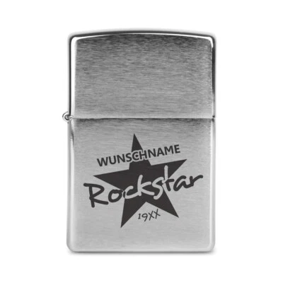 Zippo Sturmfeuerzeug Chrom Gebürstet Geschenk Gravur Individuell - Rockstar