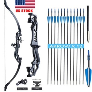 54" Archery Takedown Recurve Bow Carbon Arrows Rest Bow Sight Sets Adult Hunting - Picture 1 of 49