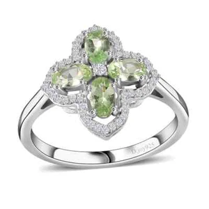 1.20 ctw Mint Garnet & Moissanite Clover Ring Rhodium Plated Sterling Size 6 - Picture 1 of 6