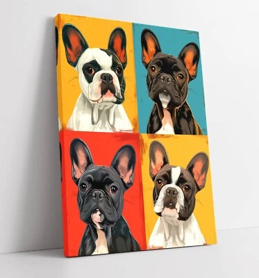 FRENCH BULLDOG POP ART DIPTYCH -DEEP FRAMED CANVAS WALL ART PICTURE PRINT - Image 1 of 2