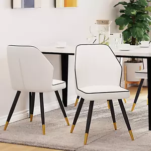 White Faux Leather Dining Chairs Set of 2, Modern Upholstered Accent Kitchen Din - Picture 1 of 7