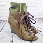 7 For All Mankind Womens 7.5 M Madelyn Wedge Heels Shoes Boot Green Leather