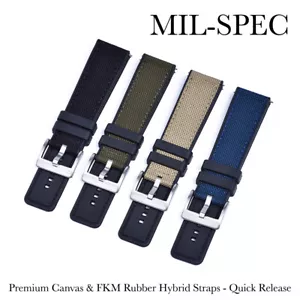 MIL - SPEC Hybrid Premium Canvas & FKM Rubber Quick Release Watch Straps 20-22mm - Picture 1 of 29