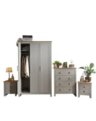 Lancaster 4-Piece Bedroom Set  Wardrobe Chest Of Drawers Bedside Grey - Image 1 of 2