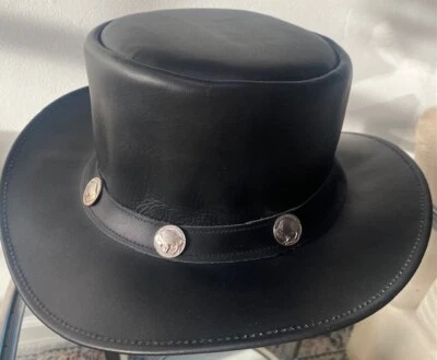 Black & Brown Genuine Leather Cowboy Western Hat Unisex - Image 1 of 4