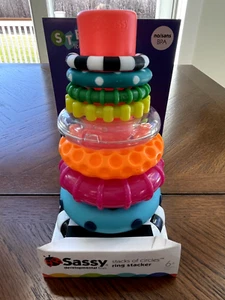 Sassy Stacks of Circles Stacking Ring Toy 9 Piece Set New In Box 6+Mos Free Ship - Picture 1 of 10