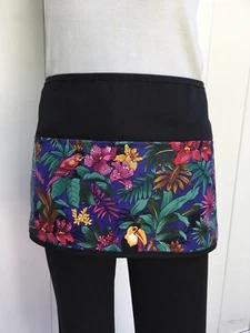 Birds Tropical server waitress waist Black apron 3 pocket restaurant Flowers - Picture 1 of 4