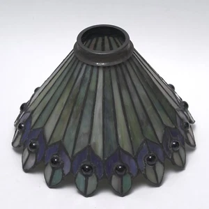 Meyda Tiffany Jeweled Peacock Lead Glass Light Shade BottomL: 8” H: 5” Top L :2” - Picture 1 of 9