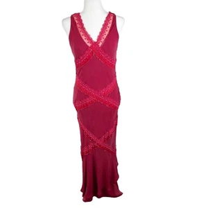 Sue Wong Nocturne Gown Women 12 Red Silk Sleeveless Beaded V-Neck Lace Dress - Picture 1 of 18