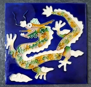 Japanese Dragon Tile - Blue Glaze - 6 Inches X 6 Inches Excellent Condition - Picture 1 of 2