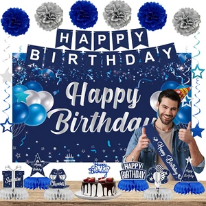 Happy Birthday Decorations for Men Women, 22 PCS Blue Birthday Set, Navy Blue Bi - Picture 1 of 12