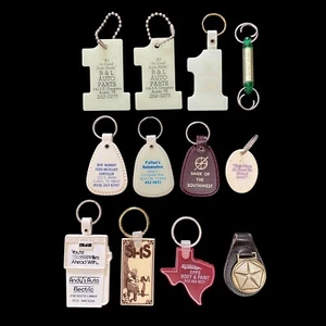 Lot Of 12 Vintage Keychains Central Texas Car Dealerships Auto Repair Bank Shoes - Picture 1 of 13