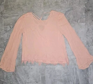 Blu Pepper Damen Viskose Spitze transparent Bluse Top Kleid MED Glockenärmel orange pfirsich - Bild 1 von 8
