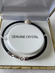 Stainless Steel BlackBraided Cable with Pave set Genuine Crystal Ball New - Picture 1 of 7