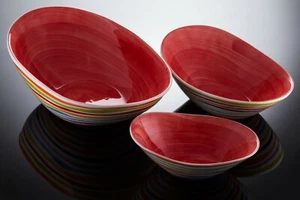 BASSANO 3-teiliges ovales mediterranes Schalen Set mit Streifen rot 40-30-21 - Picture 1 of 2