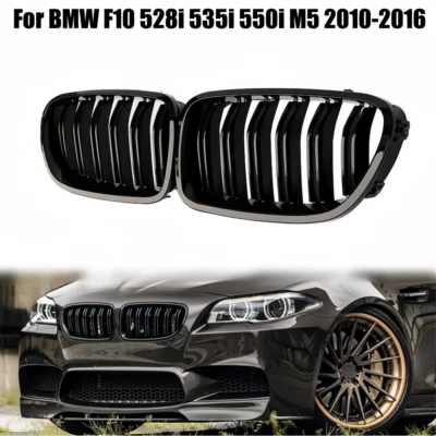 Rejilla delantera negra brillante 2 líneas para BMW F10 528i 535i 550i M5 2010-2016 Foto 1 de 4