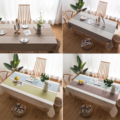 Rectangle Tablecloth Tassel Japanese Table Cloth Cover for Dining Party Kitchen - Image 1 of 4