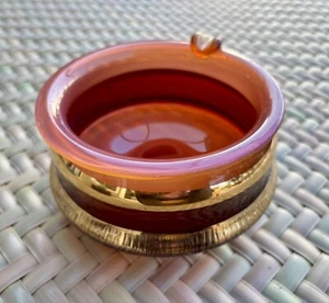 "Cenicero de vidrio opalino rosa ámbar-naranja de colección detalle de oro 22k 5"" diámetro 3,25"" alto" - Imagen 1 de 24