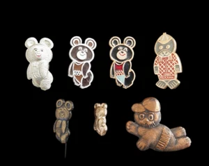 XXII Juegos Olímpicos Moscú-1980 Mascotas MISHA & VIGRI Colección Insignias Conjunto de 7 - Imagen 1 de 3