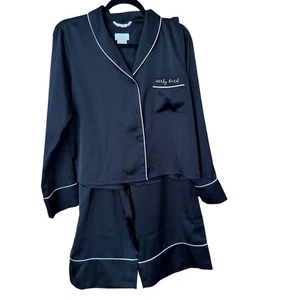 Kate Spade New York Black Early Bird Women's Small Long Sleeve Pajama Set - Picture 1 of 15