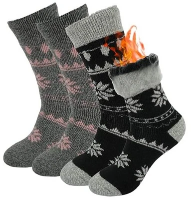  Meias térmicas femininas - Bota grossa 5-10 2 pares - Natal rosa Natal preto - Imagem 1 de 4