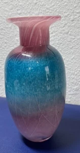 Vintage Nourot Glass Studio Signed G. A. Cooke Blue Pink Art Glass Vase 8.5" - Picture 1 of 6