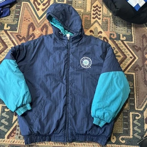 Vintage Seattle Mariners Jacket Xl Full Zip Logo 7 90s Hooded MLB Coat  - Picture 1 of 7