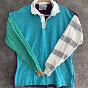 VTG Thatcher Cross Rugby Shirt Mens XL Green Striped L/S Heavy USA 90s Polo - Picture 1 of 10