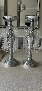 Crystal Riser Centerpiece Vase Silver Bling Tall Vase Set of 2 17.5” - Picture 1 of 7