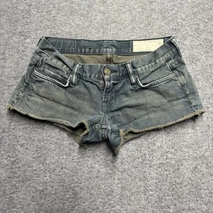 AllSaints Spitalfields Jean Shorts Womens 26 Blue Hotpants Raw Hem Low Rise - Picture 1 of 7