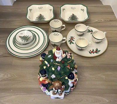 Spode Christmas Tree Lot: Never Used Cookie Jar, Platter, Dishes, Plates & Cups - Image 1 of 4