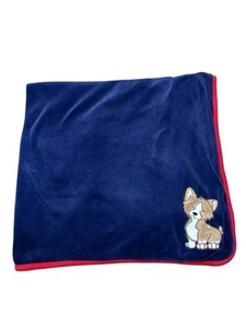 GYMBOREE Corgi Puppy Dog Lovey Baby Blanket Navy Red White Stripes Plush - Picture 1 of 6
