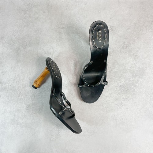 Gucci by Tom Ford Mules sandali tacco bambù pelle nero EU36 US6 vintage Giappone
