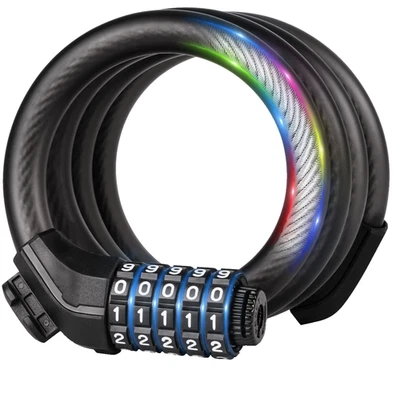 Bike Lock Cable with Combination Bike Lock Cable Anti-Theft Security Black US - Image 1 of 4