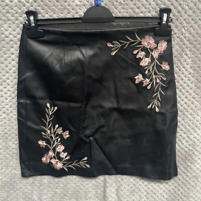 PAPAYA WOMENS SKIRT SIZE UK 8 BLACK FAUX LEATHER ZIP UP FLORAL - Image 1 of 4