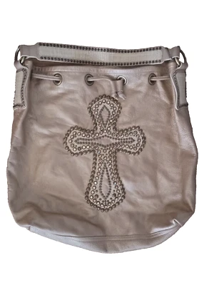 LR LEATHEROCK Leather Purse Shoulder Bag Cross Embellished Taupe Butter Christia - Image 1 of 4