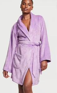 Victoria's VICTORIA Secret Unicorn lt PURPLE lavender Short COZY Velour ROBE M L - Picture 1 of 3