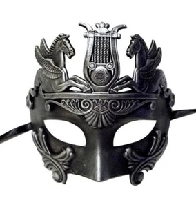 Brushed Silver Antique Warrior Greek Pegasus Masquerade Mardi Gras Men's Mask - Picture 1 of 2