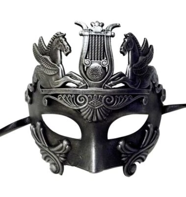 Brushed Silver Antique Warrior Greek Pegasus Masquerade Mardi Gras Men's Mask - Image 1 of 2