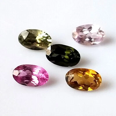 Multi Color Tourmaline 3X5 mm Oval Shape Faceted Natural Gemstone 5 Pieces Lot - Image 1 of 4