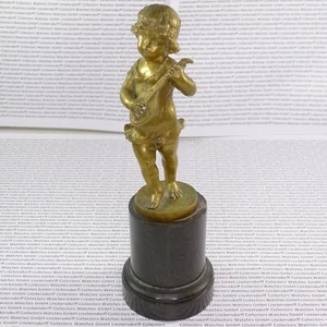 Iffland, Franz - Mädchenskulptur mit Laute Goldfarbene Bronze H.14 bzw. 21,5 cm - Bild 1 von 8