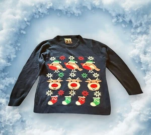 Collectible Christmas Pull-Over Sweater w/Birds Reindeer Stockings XL - Picture 1 of 4