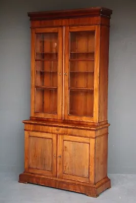 Antique Empire 2 Height Mahogany SECRETAIRE BOOKCASE Curved Glass Doors Regency • 4,950$