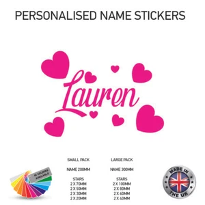 NS09 Personalised Name Hearts Wall Stickers Boys Girls Kids Bedroom Vinyl - Picture 1 of 2
