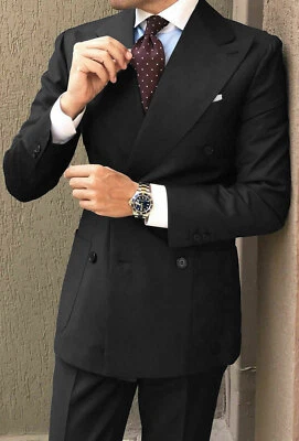 Hombres Trajes Solapa Ancha Doble Pecho Formal Boda Fiesta Ropa Novio Abrigo Pantalones Foto 1 de 4