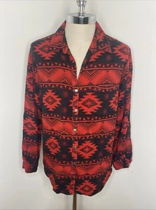 Vintage Chico's Southwestern Metal Button Down Shirt L 2 Red Black Western Top - Picture 1 of 8