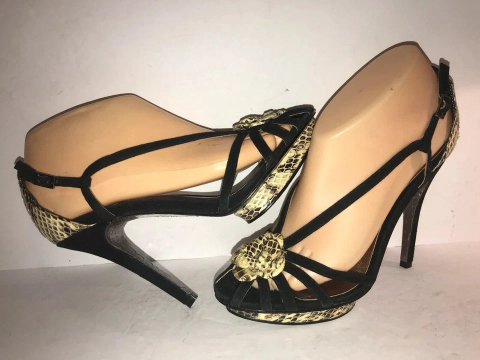 BOMBAS BEVERLY FELDMAN TALLA 6 1/2 NEGRAS GAMUZA SERPIENTE TIRAS MUJER BR-3 Foto 1 de 4