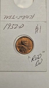 wheat penny 1932D NICE RED BU LINCOLN CENT 1932-D LOT #1 SHARP  RED UNC - Picture 1 of 5